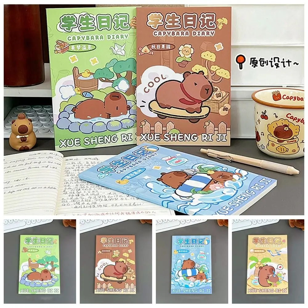 Buku catatan Capybara Kawaii 50 lembar/100 halaman, buku catatan harian, tebal, kartun portabel, Multifungsi, halaman kosong Internal