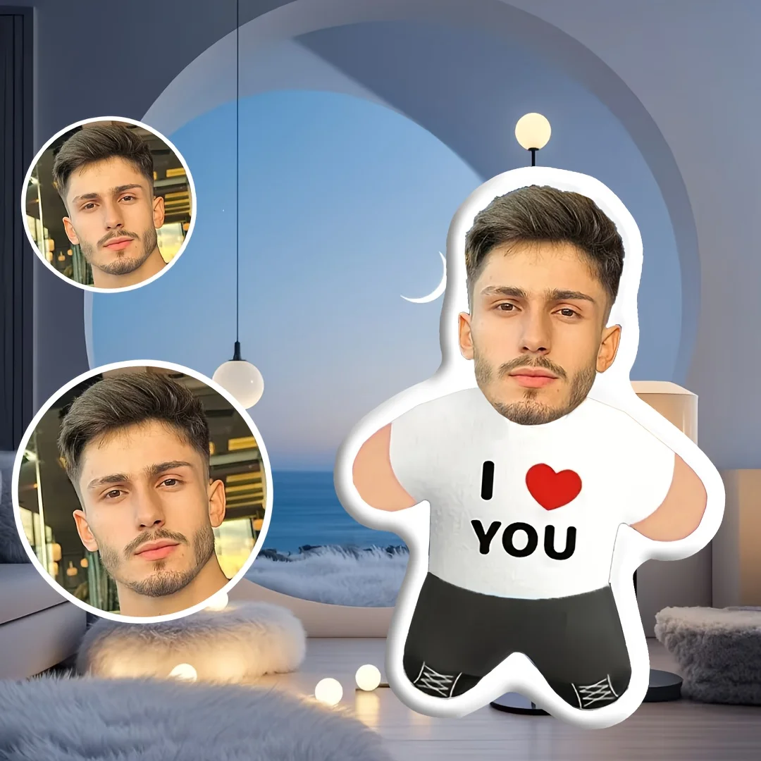 Custom Photo Face Pillow I Love You Plush Doll Cushion Romantic Gift For Boyfriend Husband Anniversary Birthday Sofa Home Decor