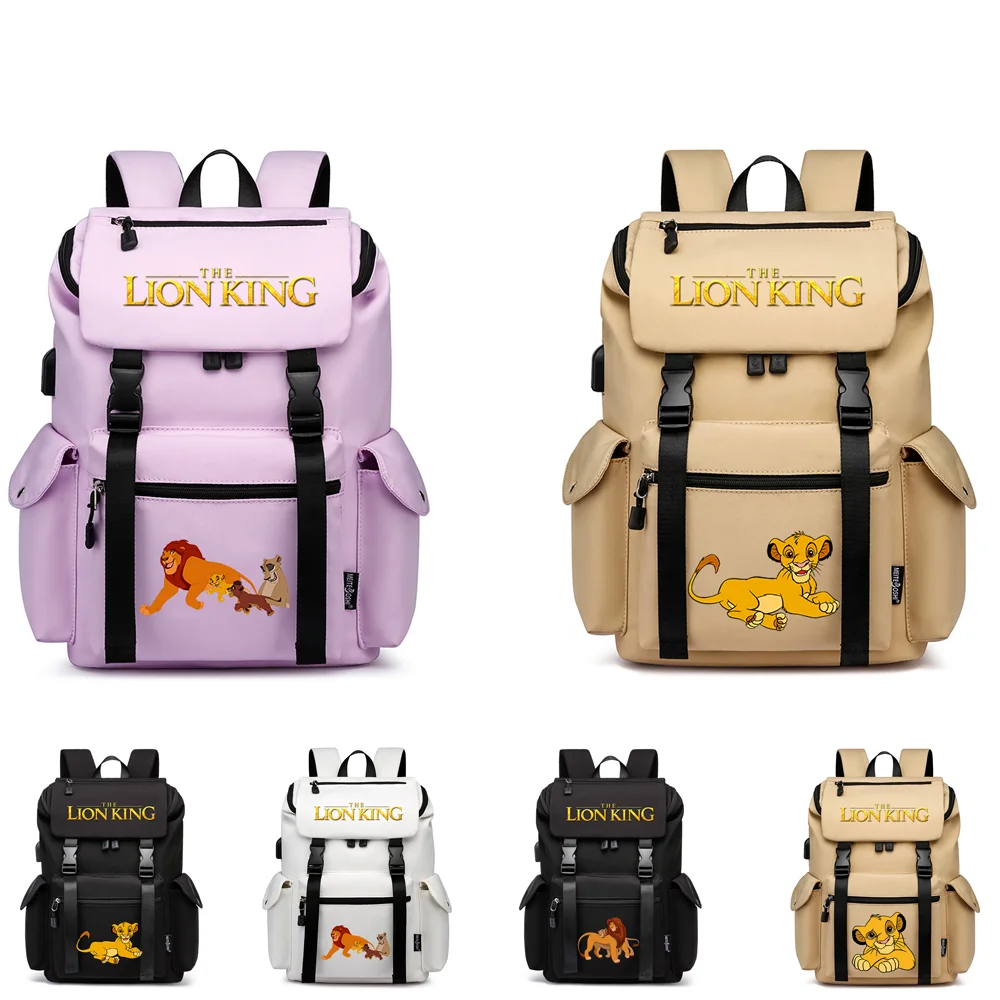 

The Lion King Backpacks Girls Boys Students Schoolbag Large Capacity Laptop Cartoon Bag Waterproof USB Charging Mochila