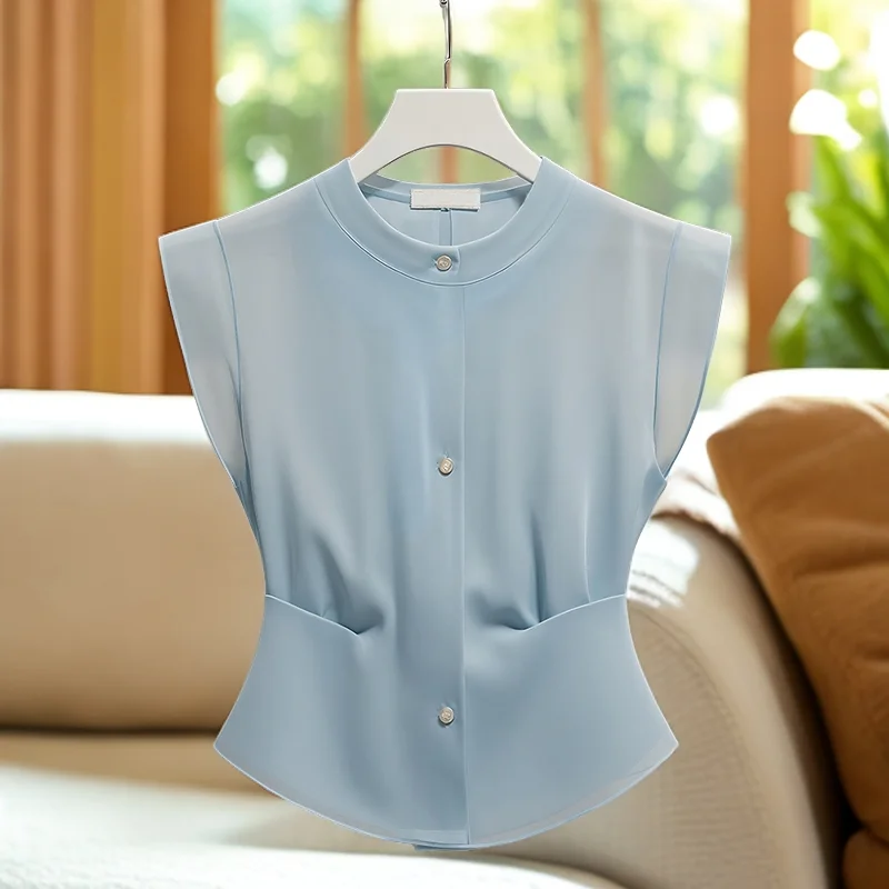 

Ladies Temperament Patchwork Solid Color O-neck Corset T-Shirts Summer Simplicity Elegant Buttons Loose Short Sleeve Blouse Tops