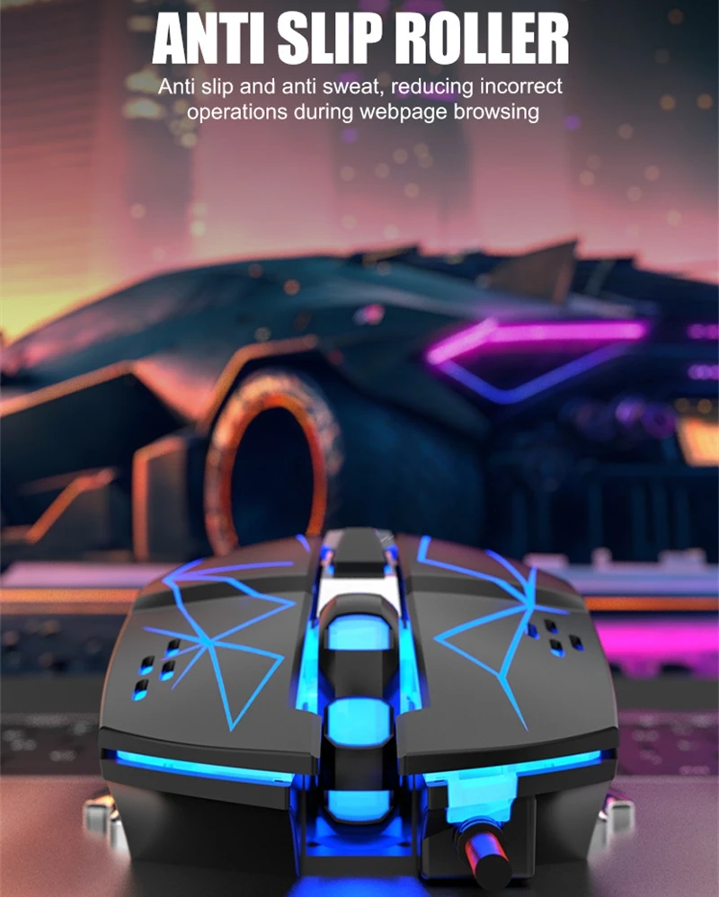 Gaming Mouse RGB Lighting Wired Gamer Mouse 6 Keys 4 Level 3600 DPI Adjustable Fast Accurate Click H3 Multimedia Side Keys Ergon