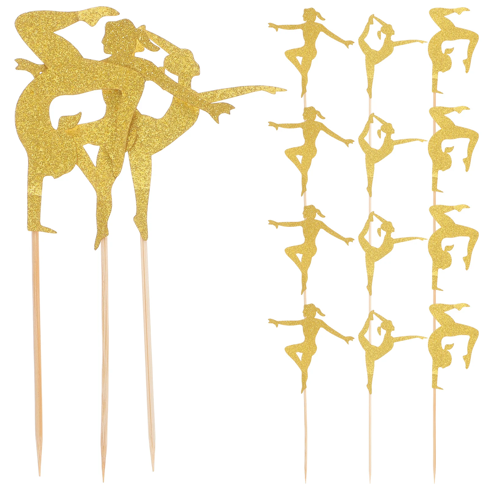 

24pcs Gymnastic Girl Cupcake Toppers Birthday Cake Ornaments Party Decoration Dessert Picks Glitter Paper Wood Stick