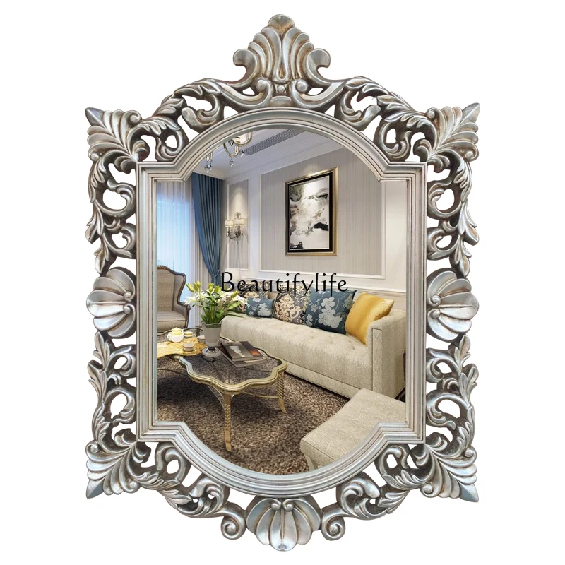 

European bathroom mirror bathroom toilet makeup hollow decoration hotel hotel entrance mirror wall hanging