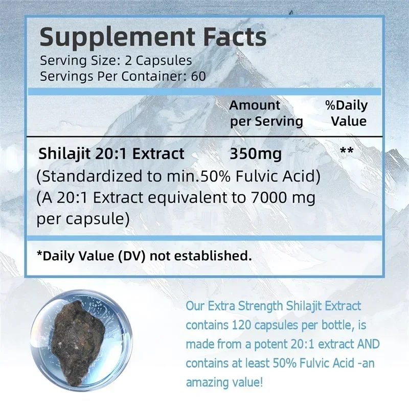 Natural Shilajit Capsules - Enhances Immune Health, Cognitive Function, Maintains Overall Well-being, and Improves Energy Levels