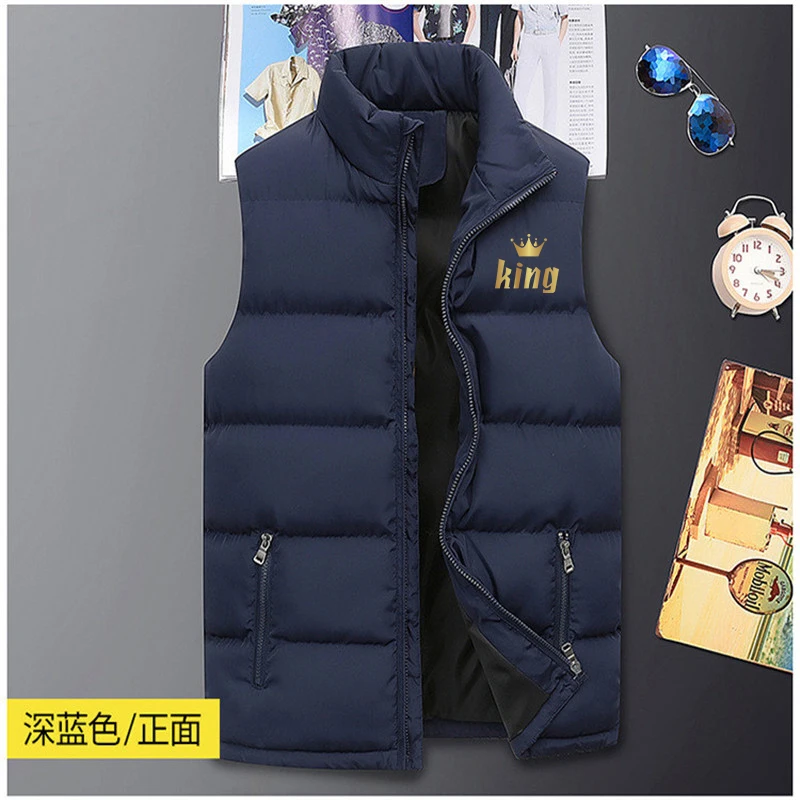 Autumn and winter fashionable men's printed sleeveless down jacket men's warm and windproof street top