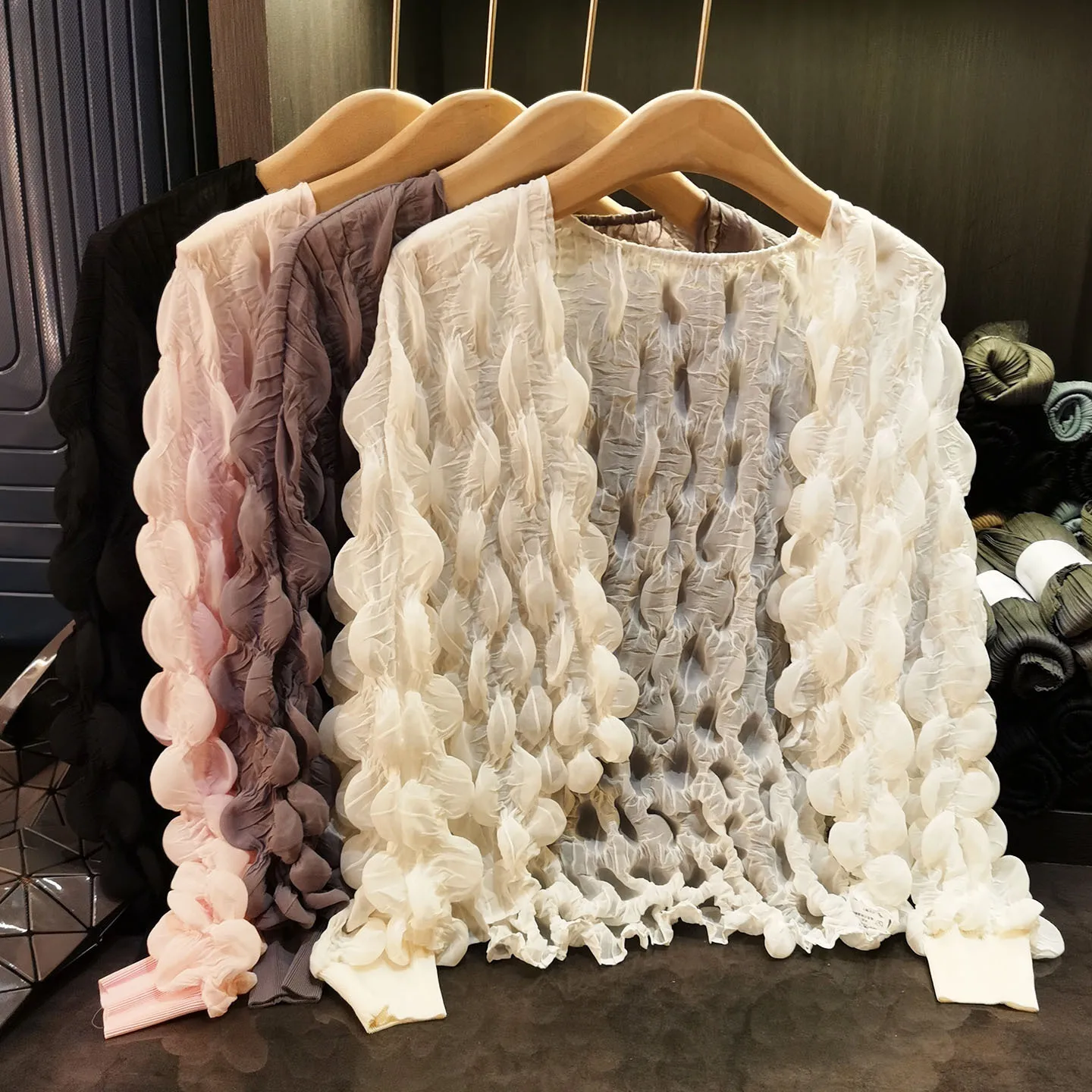 Miyake Pleated Jacket Plisse Niche Design Sense Bubble Design Fold Top Summer Pleat New Loose Sweet Solid Colour Pleats Jacket