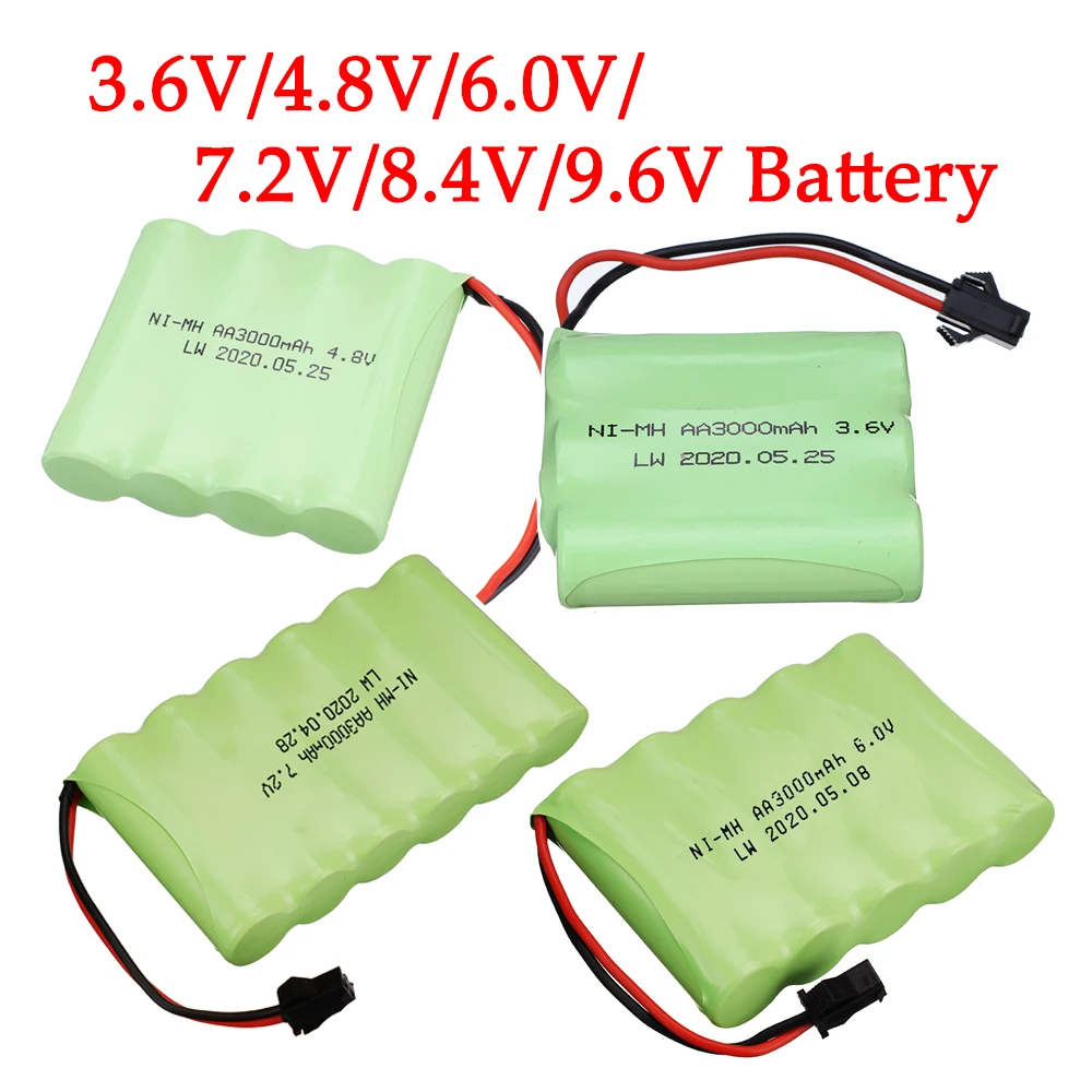 3.6V/4.8V/6V/7.2V/8.4V 3000mah akumulator NIMH AA do zabawek zdalnie sterowanych samochód ciężarowy czołgi model łodzi SM wtyczka