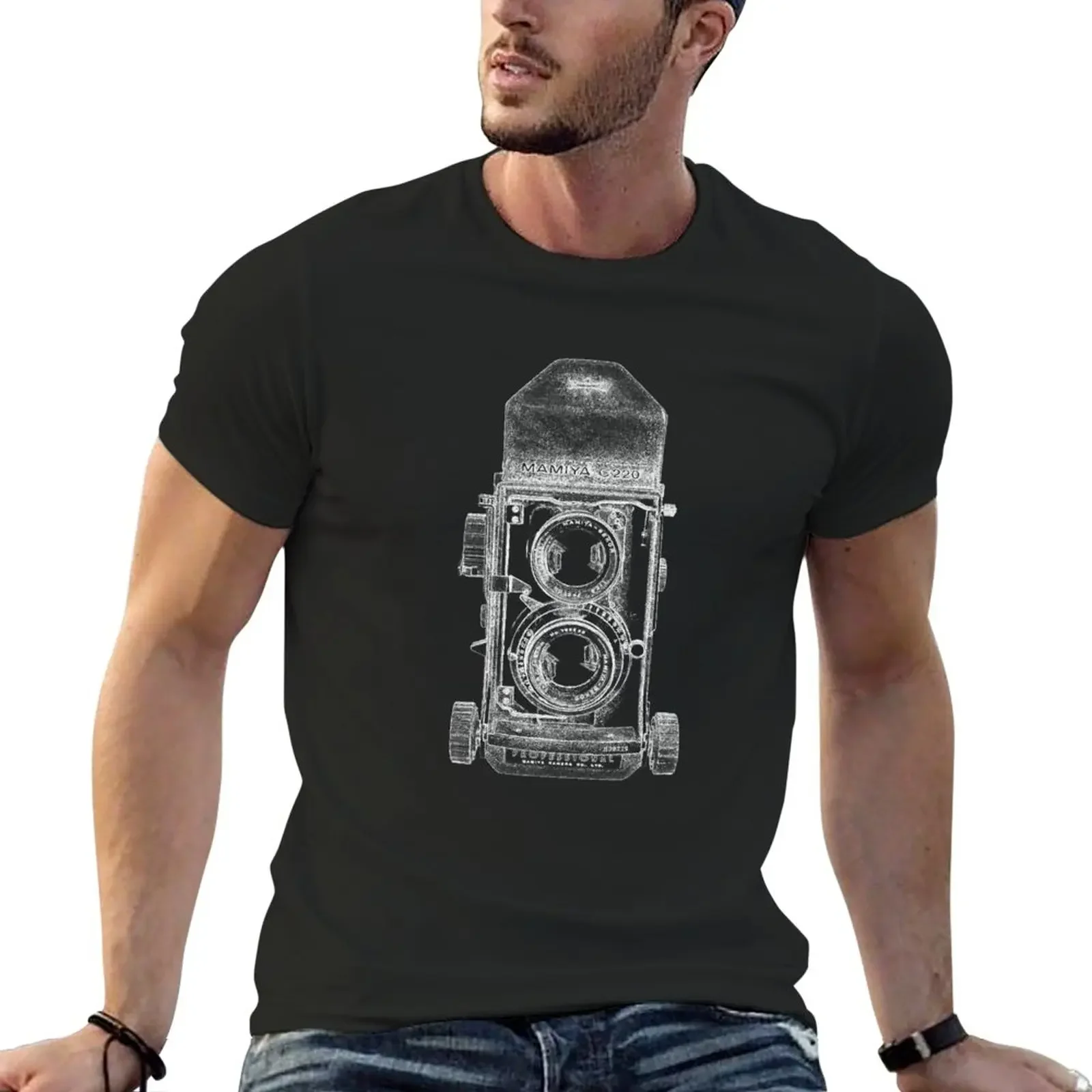 New Antique Mamiya C220 with White Outline T-Shirt Oversized t-shirt aesthetic clothes T-shirts for men cotton