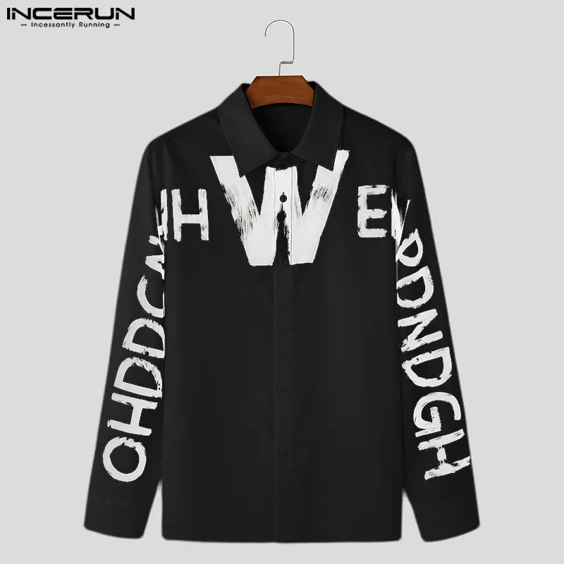 Handsome Well Fitting Tops INCERUN 2024 Men\'s Fashion English Letter Pattern Shirts Casual Clubwear Hot Sale Long Sleeved Blouse