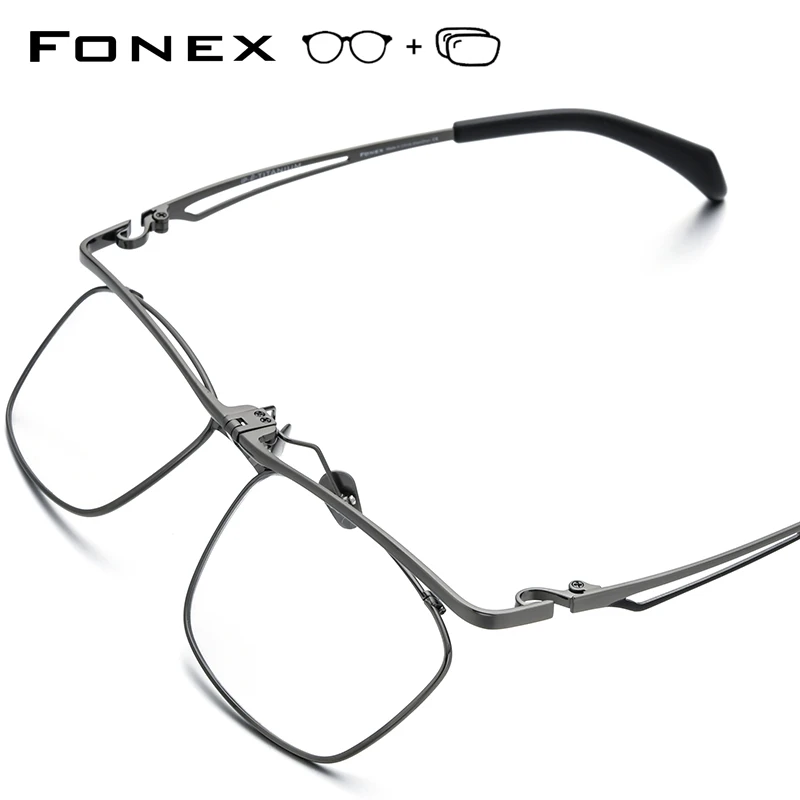 FONEX Progressive Prescription Glasses Custom Photochromic Myopia Optical Lens Eyewear Men Flip Square Eyeglasses Titanium Frame