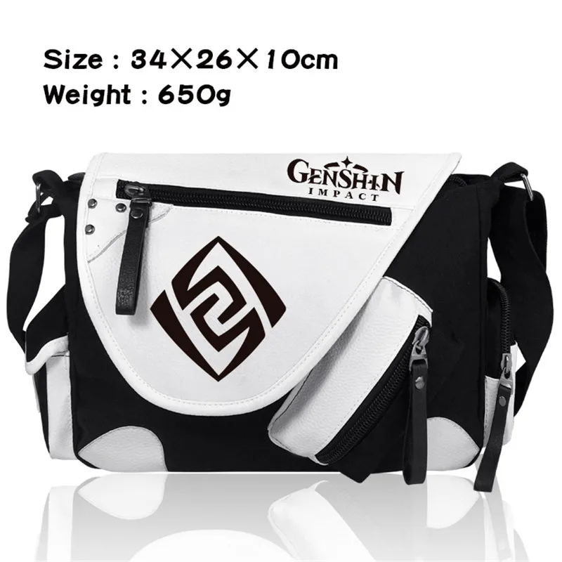 Genshin Impact Women Canvas Casual Zipper Shoulder Bag Crossbody Bags Schoolbags Messenger Bag