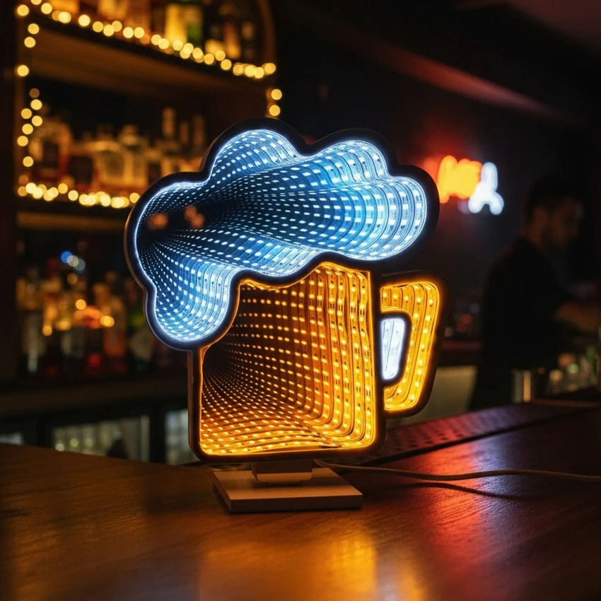 

Beer Layered Mirror USB Neon Tunnel Light with Adjustable Brightness Decor for Bar Shop Living Room Bedroom Party Ideal Gift