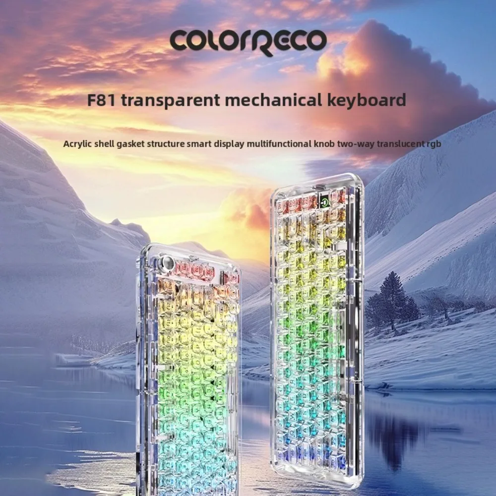 ColorReco F81 Pro Mechanical Keyboard Tri-Mode Hot Swap Transparent Acrylic RGB Gamer Keyboards Gasket Custom Gaming Accessories