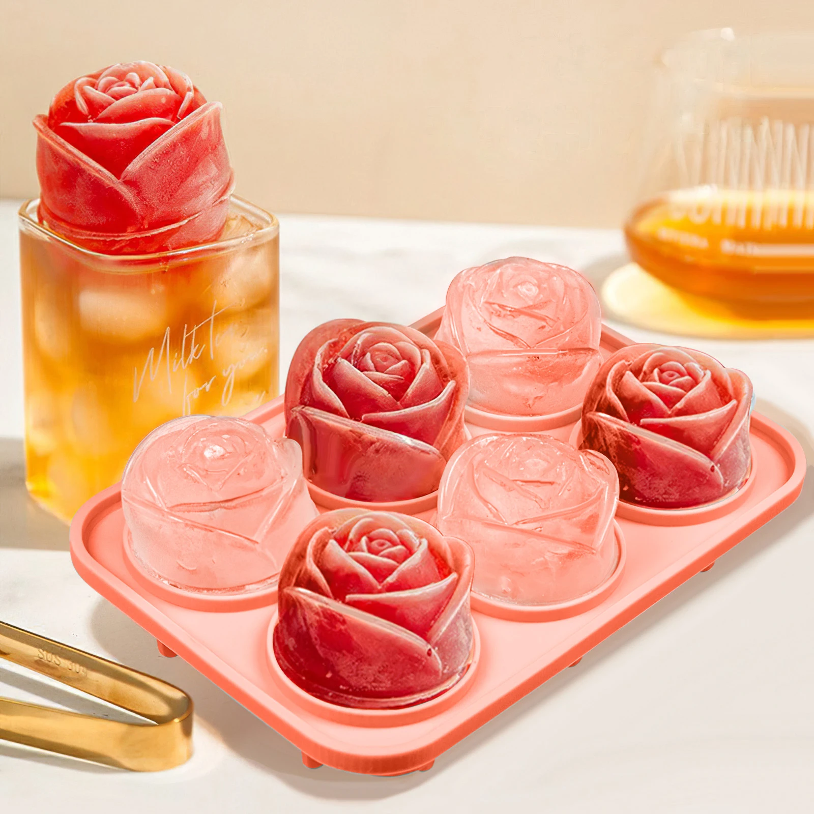 6 Even Rose Frozen Ice Block Mold DIY Home Kitchen Cold Whiskey Silicone Ice Lattice Milk Tea Ice Grinding Box Kitchen Supplies