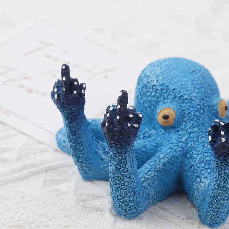 Resin Vertical Middle Finger Octopus Handicraft Home Desktop Decoration Simulation Sculpture Octopus Fun 3D Ornaments