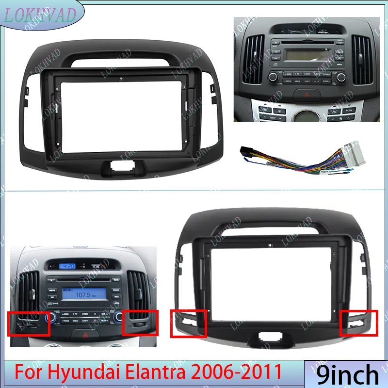 9 inch Android Car Radio frame for Hyundai Elantra 2006-2011 2din Stereo GPS Fascia bezel Panel Adapter wire harness