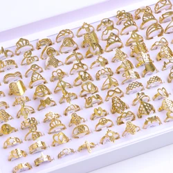 20Pcs/Lot New Fashion Hollow Heart Note Butterfly Stainless Steel Ring For Men Women Mixed Style Colorful Jewelry Party Gift