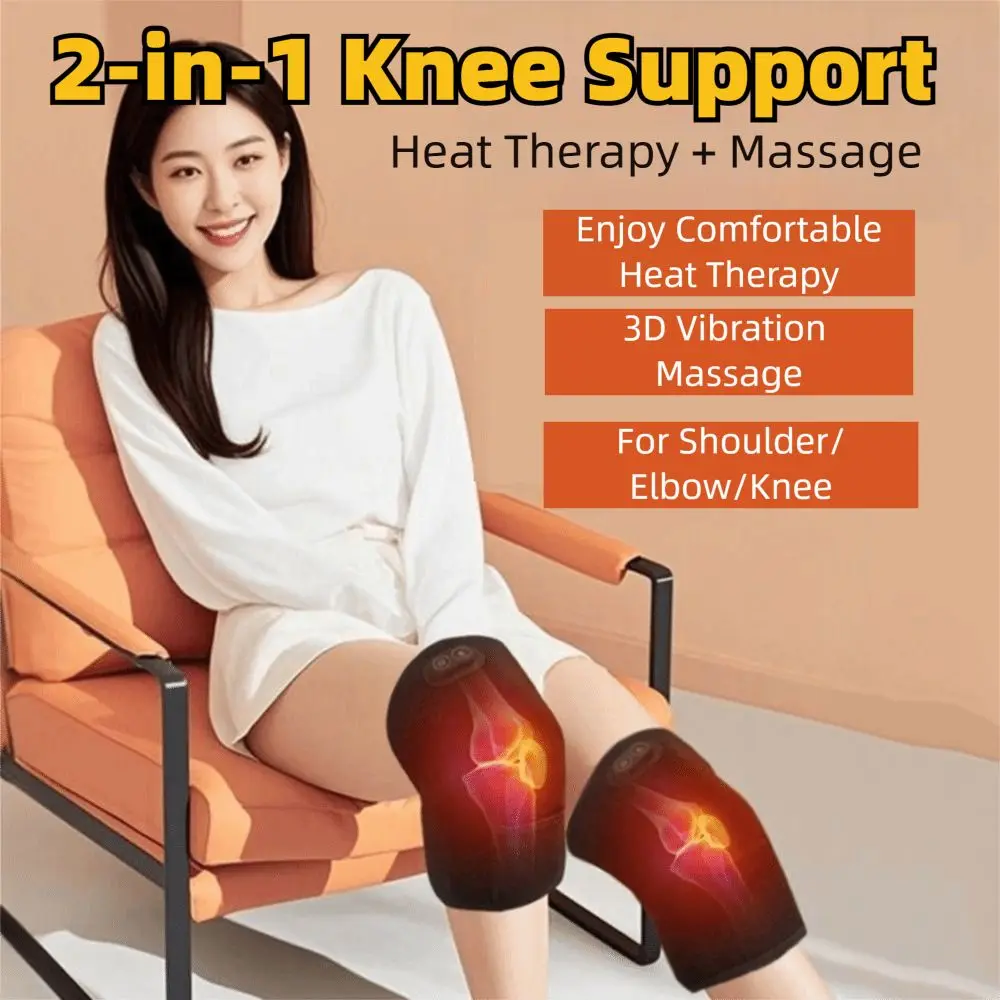 3 in 1 Heated Knee Wrap Black 6 Adjustable Vibrations Heated Knee Brace Sore Muscle Recovery Breathable