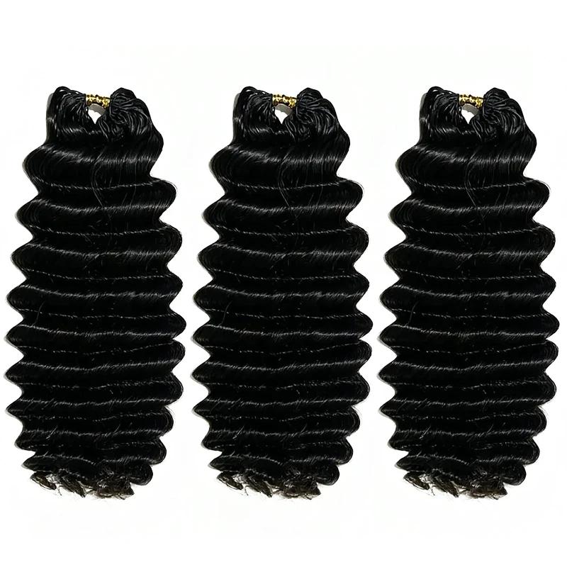 Deep Wave Crochet Human Hair for Black Women 100% Human Hair Pre-separated Invisible Feather Crochet Feather Hair Extensions 50 Strands Natural Color
