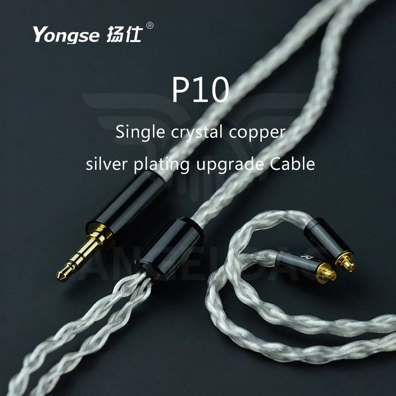 YONGSE P10 8Cores 6N Single Crystal Copper Silver Plated HiFi Earphone Cable 2.5/3.5/4.4 MMCX/2Pin/QDC for TRN 7HZ TANGZU SIMGOT