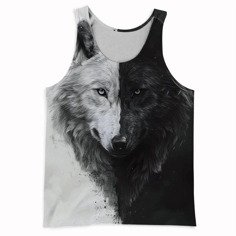 

Trendy Wolf Graphic Men's Tank Top Summer Casual Sleeveless T-shirt Animal Printed Cool O-neck Vests Hip Hop Oversize Streetwear