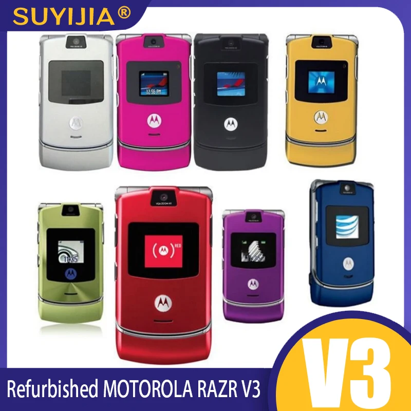 Refurbished MOTOROLA RAZR V3 90% New-Original Unlocked Clamshell Bluetooth Mobile Phone GSM 850/900/1800/1900 Phone Good Quality