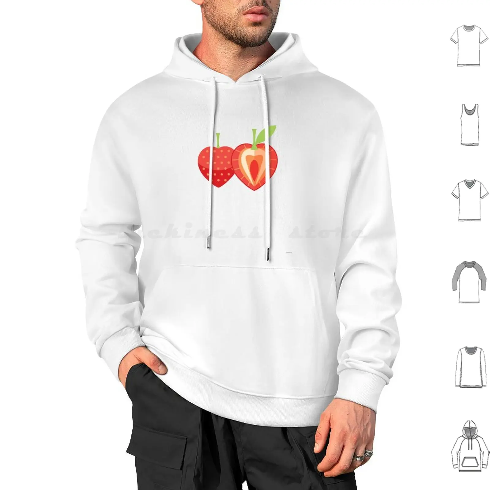 Strawberry Sticker Hoodie cotton Long Sleeve Food Vegan Snacks Avocado Hipster Millennial Fruit Strawberry Berry