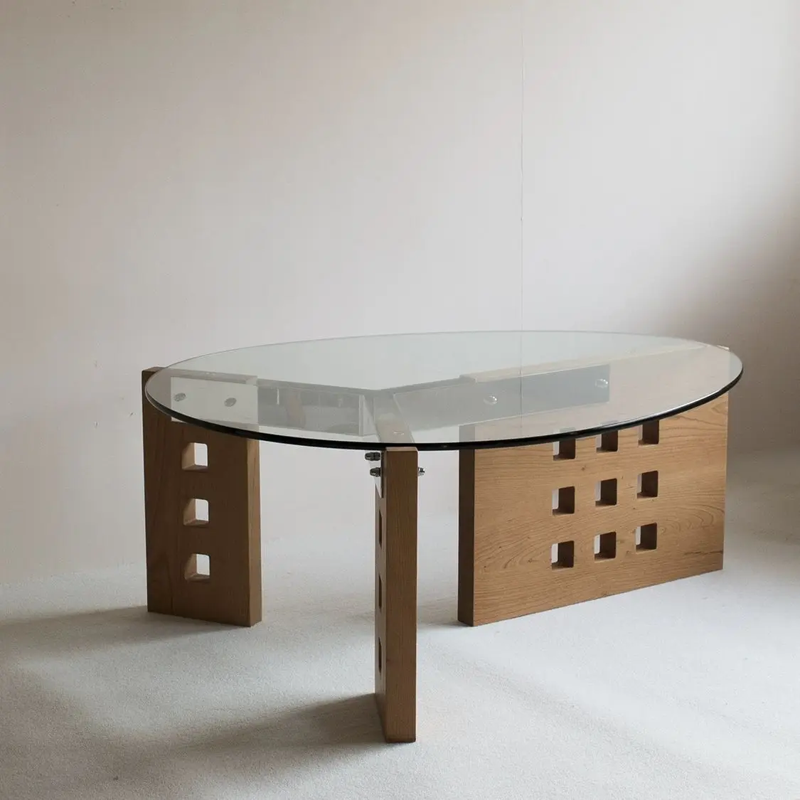 Simple and modern oval, design hole coffee table, living room negotiation glass tea table
