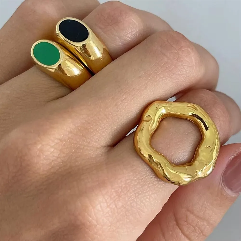 Mode 18K vergoldet unregelmäßige Kreis gehämmerte Ringe geometrische Blumenform Textur Statement Knuckle Ring für Frauen Schmuck