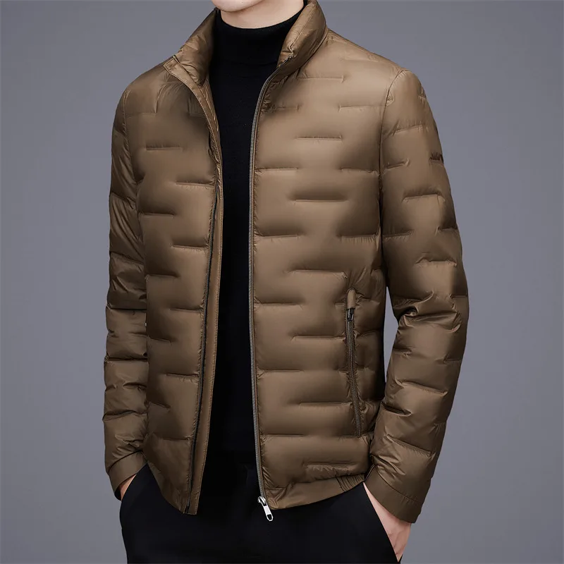 

Lightweight Men's Warm Solid Color Duck Down Jackets 2025 Autumn Winter Slim Fit Stand Collar Puffer Coats Outwear Windproof Top