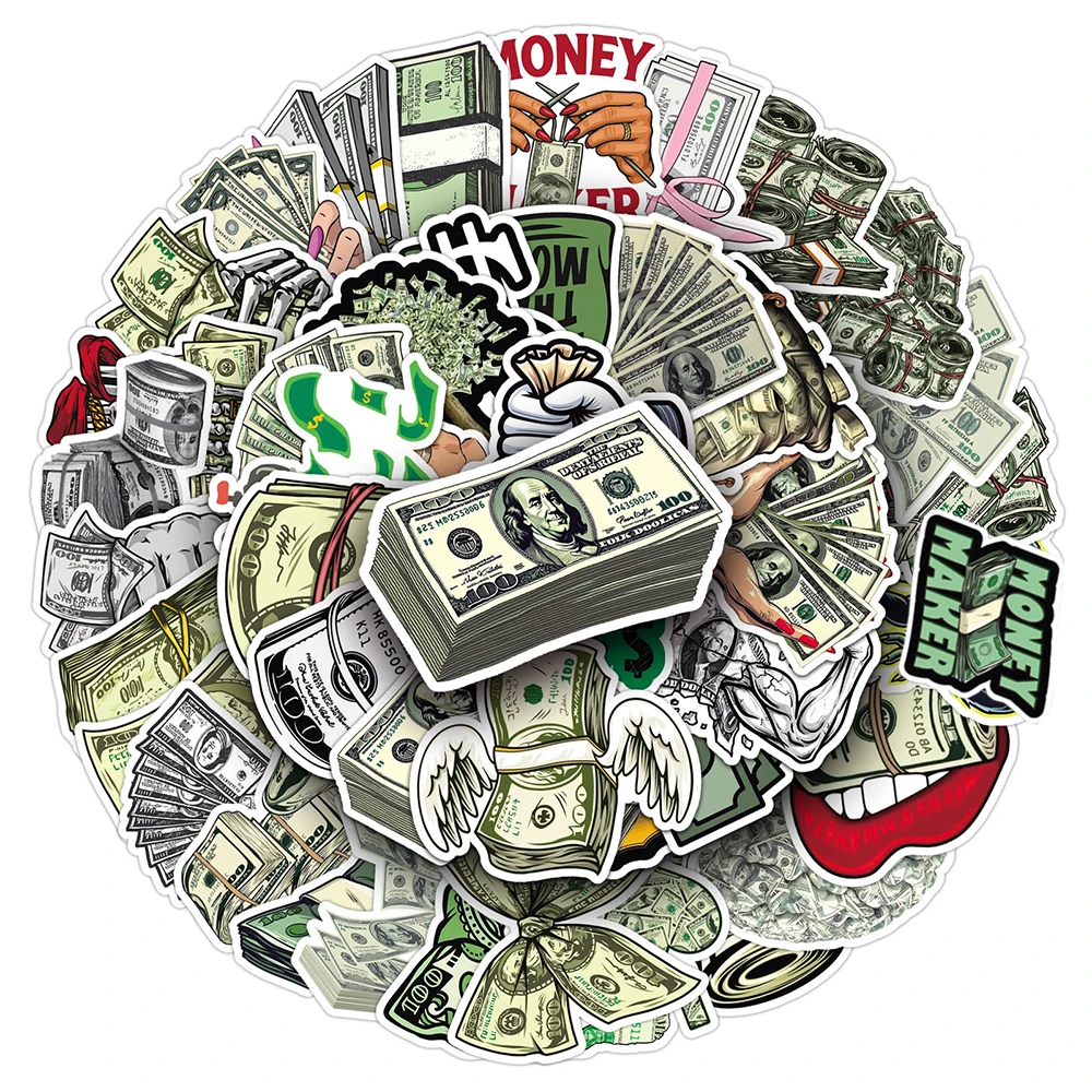 

10/30/50pcs Creative Dollar Money Cartoon Stickers Cool Banknote Graffiti Decals DIY Laptop Suitcase Phone Funny Sticker Kid Toy