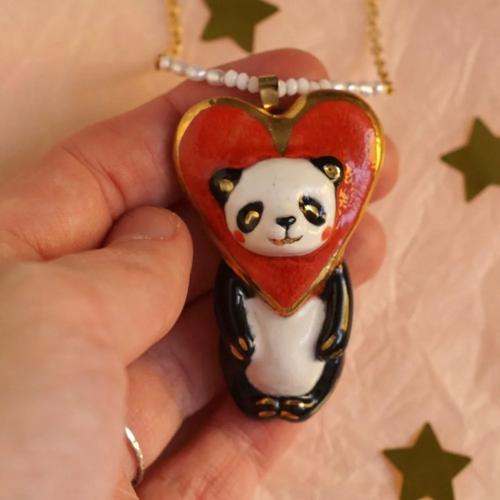 Panda Cartoon Circus Animal Sweater Chain Vintage Beads Childishness Necklace Copper Jewelry Clavicle Necklace Daily Wear