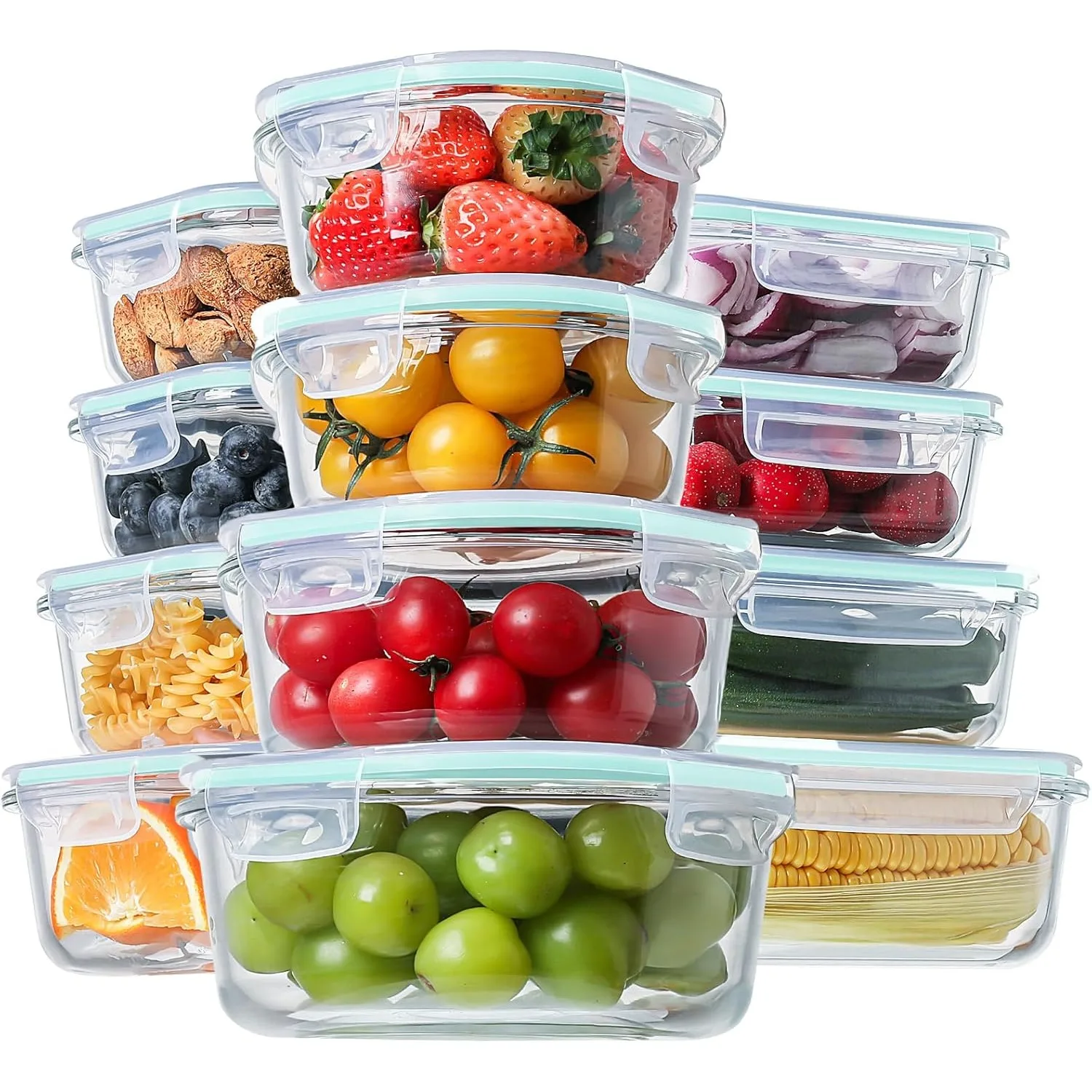 

24pc Glass Food Storage Containers with Lids, Glass Meal Prep Containers, Airtight Glass Bento Boxes, BPA Free & Leak Proof