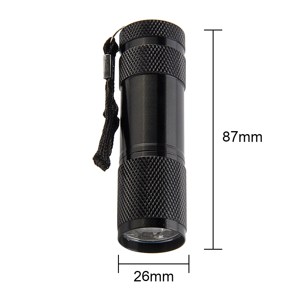 9LED Texture Camping Light Aluminum Alloy Mini 2W Ultraviolet Flashlights AAA Battery Powered 395nm Backlight Anti-Skid Home Use