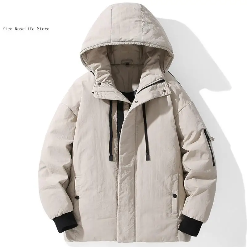 Autumn and Winter Solid Color Short Korean Version Hooded Loose Casual Couple Thick Jacket Down Jacket Men