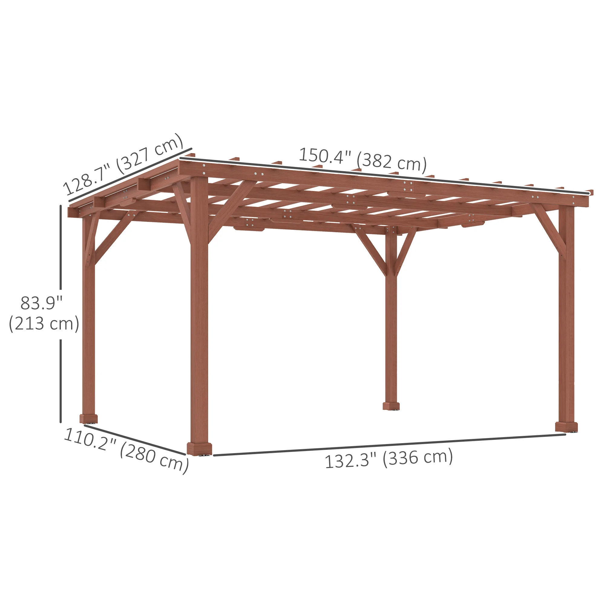 11' x 12.5' Outdoor Wood Pergola with Grape Trellis for Patio, Deck, Backyard, Lawn view 3