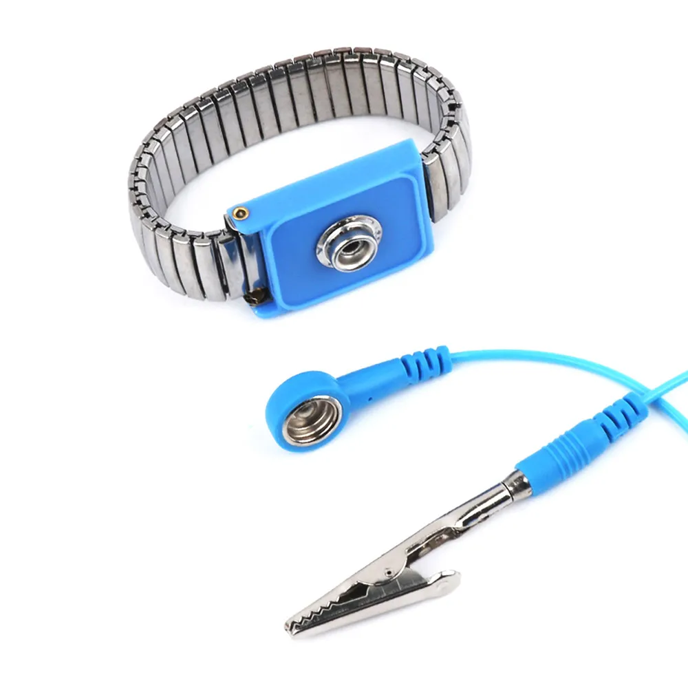 Anti Static Metal Bracelet ESD Wrist Strap Discharge Band with 8ft Long Grounding Wire Cord for Electrician IC PLCC Worker Tools