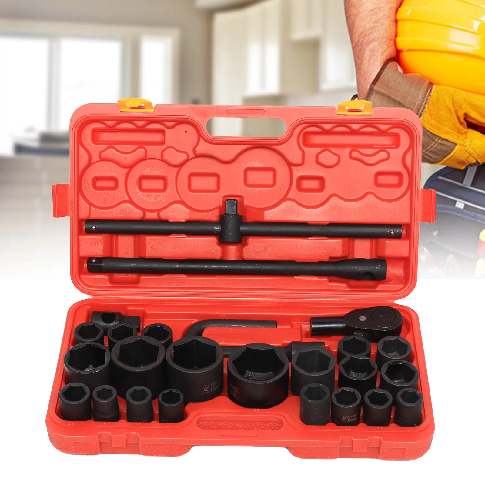 20-Piece Impact Wrench Nut Set Impact Socket Set 3/4 Inch 21-66 mm Hexagonal Metric Socket Wrench Set for Car Repairs