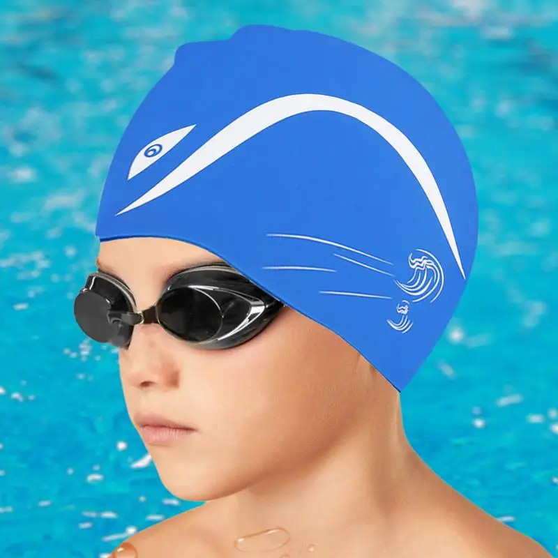 Cappello da piscina per bambini con delfino Cappello per bambini in silicone impermeabile con delfino del fumetto per accessori per piscina antiscivolo elastico morbido per