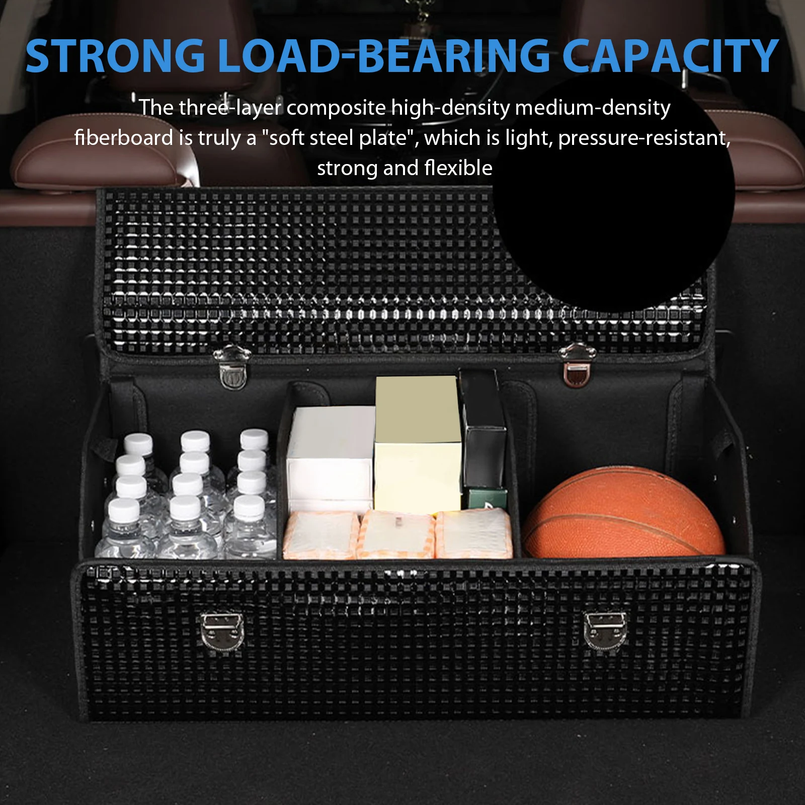 

Foldable Cargo Trunk Storage Box for SUV Car Organizers and Storage Tool Accessories Containers 25.98x11.81x11.81in with Lid