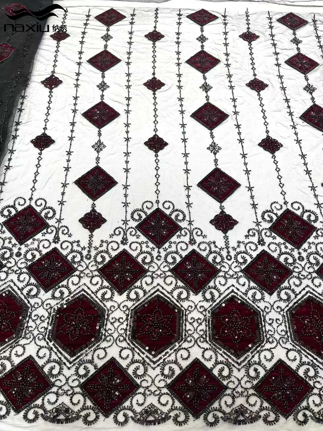 

Madison Luxury Velvet Beads Embroidery Net Lace Fabric with Sequins Top Quality for Party Evening Dresses