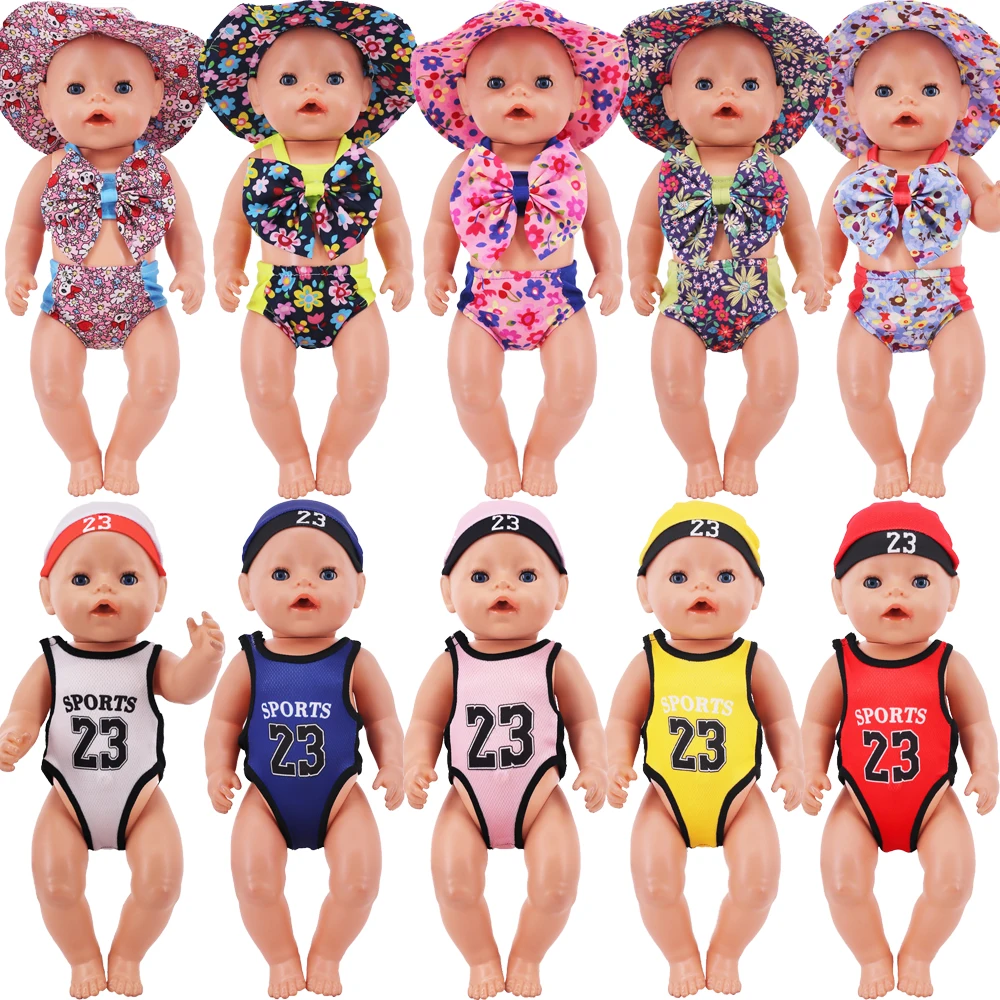 43Cm Baby Doll Clothes Swimsuit + Hat Sportswear for 18inch Girl American & 43Cm Born Baby Doll Accessories,Our Generation Gifts