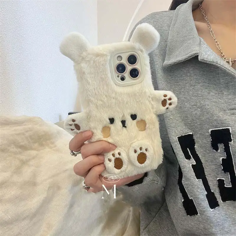 ثلاثية الأبعاد لطيف الدب شعر دمية الحالات الهاتف آيفون 17 برو ماكس حافظة 16 زائد 15 14 13 برو 12 11 الدافئة الفراء لينة غطاء سيليكون فتاة هدية