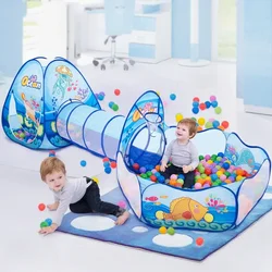 Portable 3 in 1 Kids Play Tent with Tunnel Ball Pit Basketball Stand Kids Pop Up Indoor Outdoor Playhouse Toy Children's Gifts