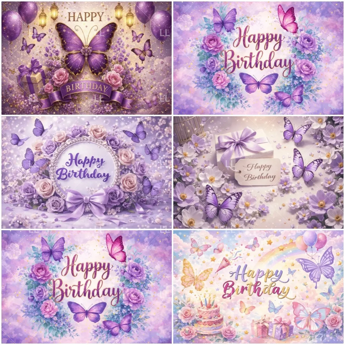 

Dreamy Butterfly Birthday Party Decoration Purple Pink Flower Princess Backdrop Girl Baby Showe Photography Background Supplies