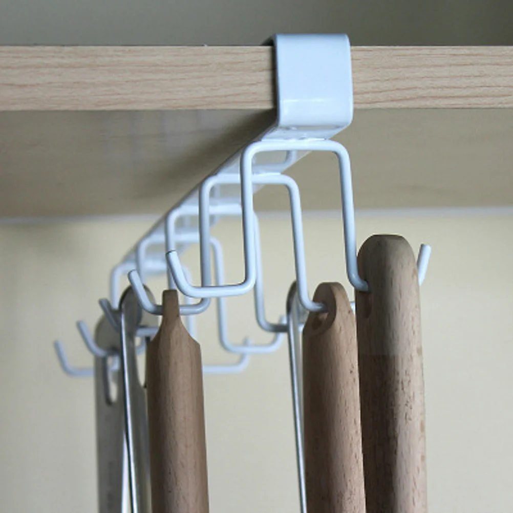 

Double Row Hooks Iron Cabinet Bottom Rack No Punch Required Kitchen Cup Organizer Storage For Mugs Utensils Wardrobe
