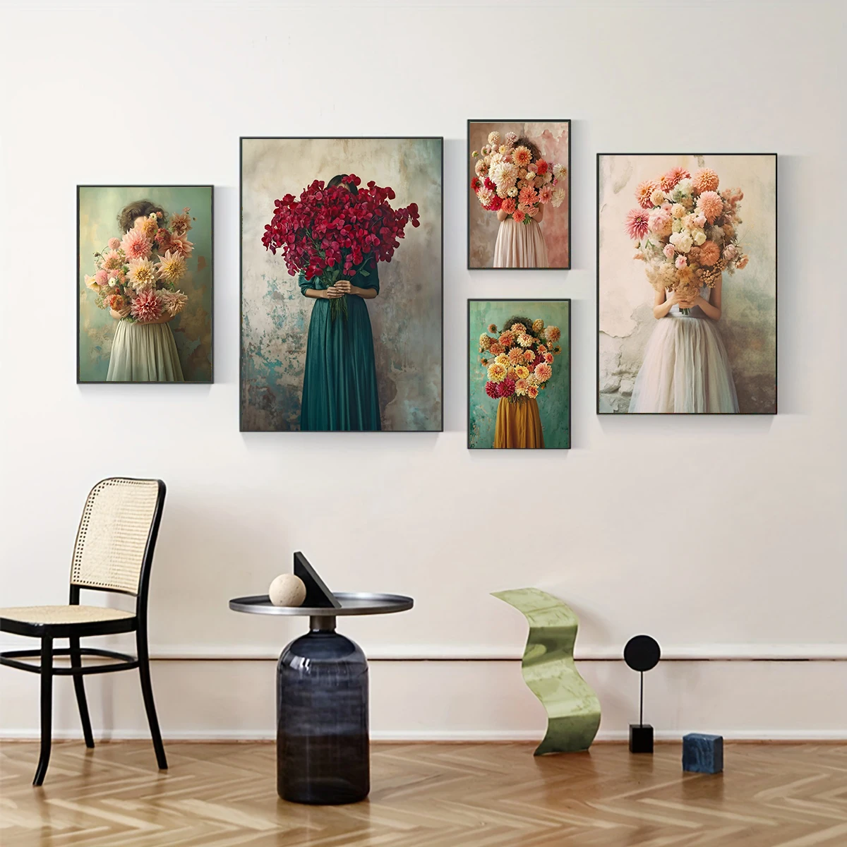 Abstract Girl Wearing Flowers Canvas Print Full of Force De Vie Wall Art Poster for Modern Living Room Bedroom Room Home Decor