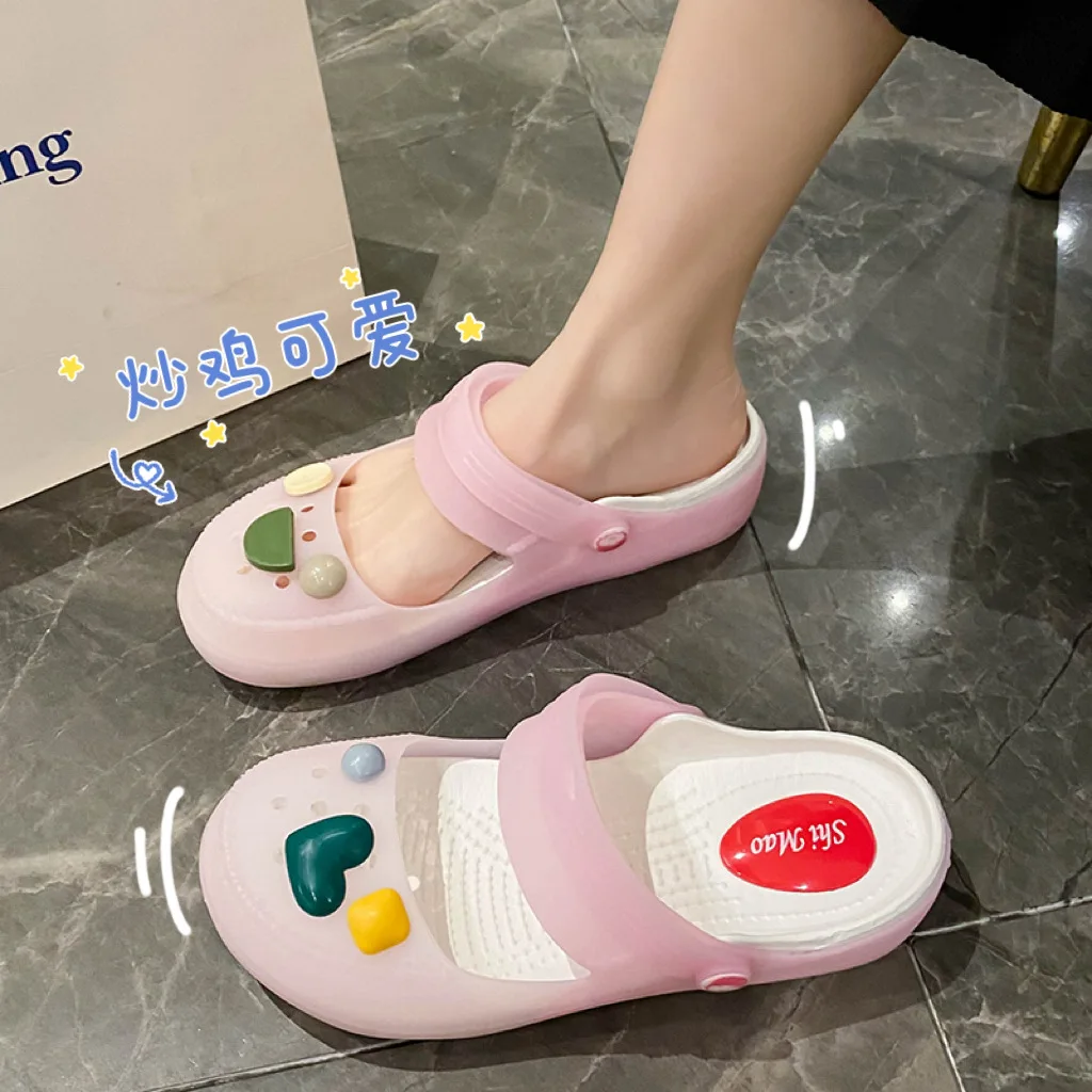 

Летние уличные тапочки для женщин с закрытым носком, нескользящие трансграничные туфли Мэри Джейн с дырками для женщин, прозрачные сандалии для женщин