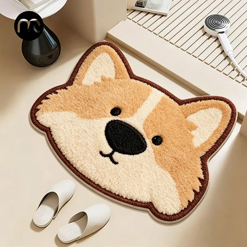 VIKAMA Corgi Shaped Bath Mat Non Slip Water Absorbent Cute Dog Floor Rug For Bathroom Bedroom Pet Home Entrance Decor