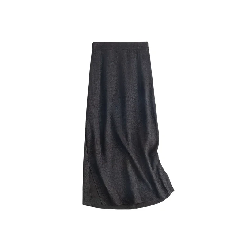 レディースファッション春/秋新作100%天然桑絹ガンビアード広東ガーゼブラックミディアム丈ストレートチューブスカート
